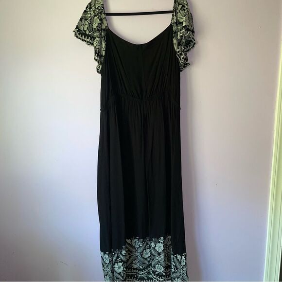 Lane Bryant Size 22 Maxi Dress Black Embroidered Off the Shoulder Boho - Picture 8 of 11